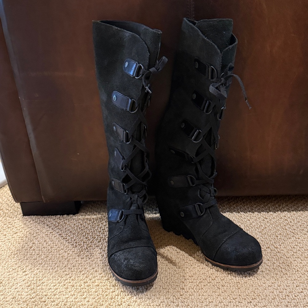Sorel Black Suede Knee-High Boots